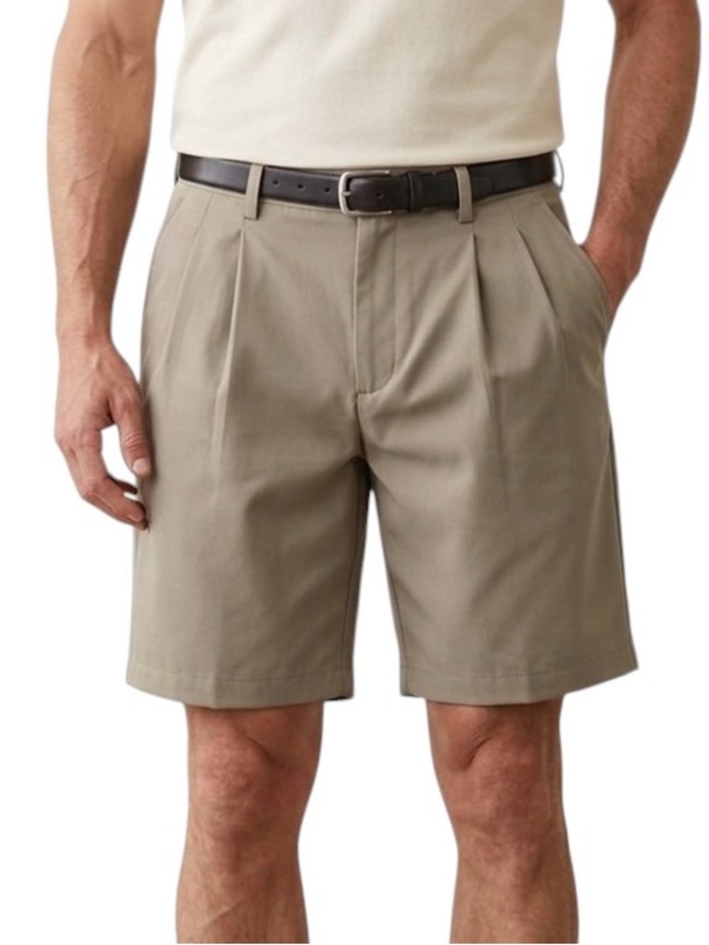 Eddie Bauer Pleat Front Chino Shorts Tan Brown Lightweight 33 Flex